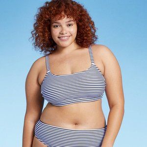 Xhilaration Juniors Plus Size Bralette Bikini Top Stripe Navy Blue Size 1X NWT